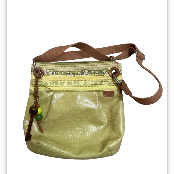 Fossil Key-Per EUC GREEN COATED FLORAL CANVAS CROSSBODY SHOULDER BAG 11”x11” - Picture 10 of 10